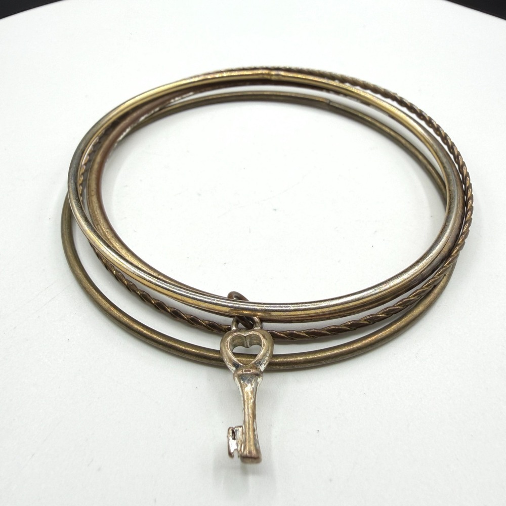 Mixed Metal Stacking Bangle Bracelet Heart Key Charm Boho Statement Jewelry Gift